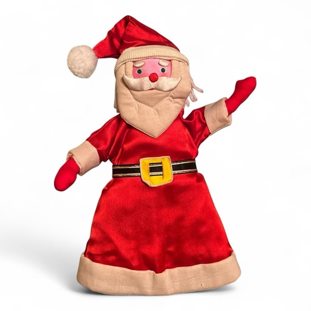 Vintage 1960s Satin Santa Claus Tree Topper Puppet Style Christmas Decoration